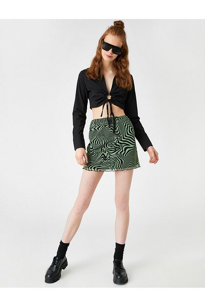 Koton Μπλούζα Crop με φερμουάρ με βαθύ V λαιμόκοψη με λεπτομέρεια δαντέλα