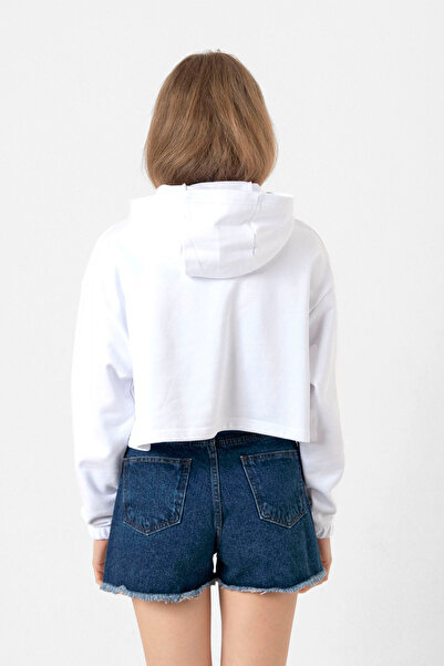 Tshirthane White Optical Women's Crop Hoodie - Flowered Feminism Hand