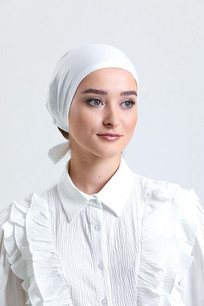 HÜRREM BONE Κρεμ πίσω γραβάτα Hijab Bonnet Χτενισμένο ύφασμα απλό καπό 1011_40