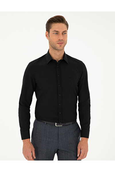 Pierre Cardin Siyah Slim Fit Armürlü Uzun Kollu Gömlek 50298054-VR046