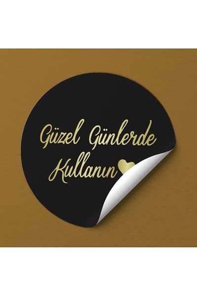 EcoNest Sticker Artistic Round Cut Use on Beautiful Days Black Background Gold Text (3,7X3,7Cm) 108 Pieces