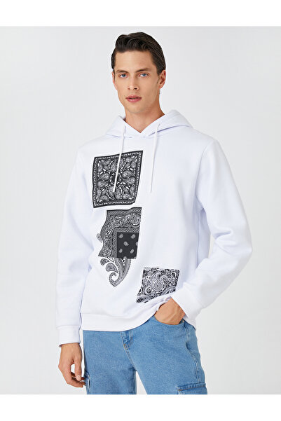 Koton Hooded Basic Sweatshirt - Print Detailed Raised