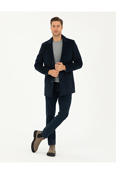 Pierre Cardin Lacivert Ekstra Slim Fit Yün Karışımlı Kaşe Kaban 50297487-VR033