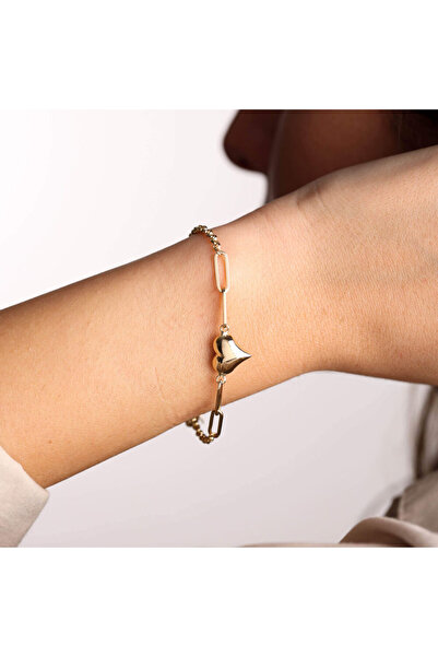 Sembol Gold Kalp Altın Bileklik 14 Ayar Bombe