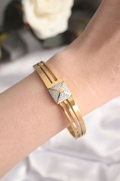 Skygo Gold Colored 316l Steel Zircon Stone Women's Bracelet - Tj-bb6024