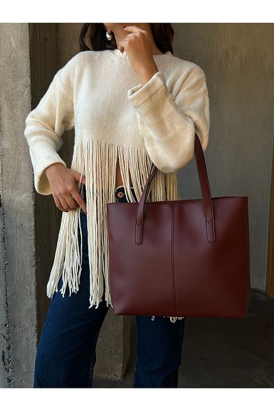 Mojeva Geantă de umăr pentru femei de mărime mare Mila Burgundy cu curea de umăr texturată