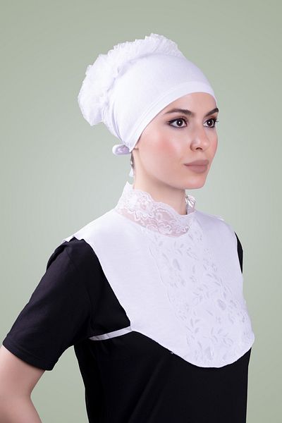 HÜRREM BONE White Back Tied Hijab Bonnet Viscose Fabric Ruffle Bonnet 1006_42