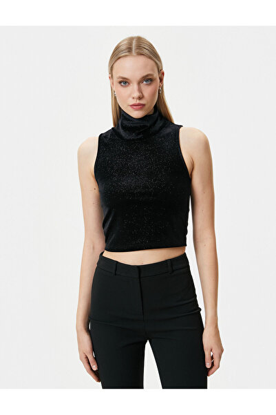 Koton Glittery Turtleneck Crop Tank Top - Sleeveless