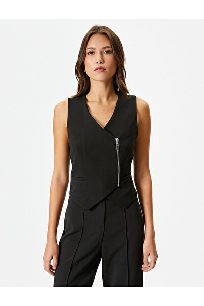 Koton Yelek V Yaka Fermuarlı Anvelop Cepli