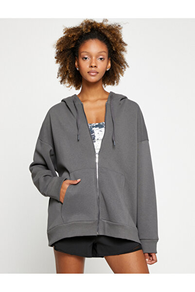 Koton Κορδέλα τσέπης με κουκούλα με φερμουάρ μεγάλου πάχους αθλητικό φούτερ