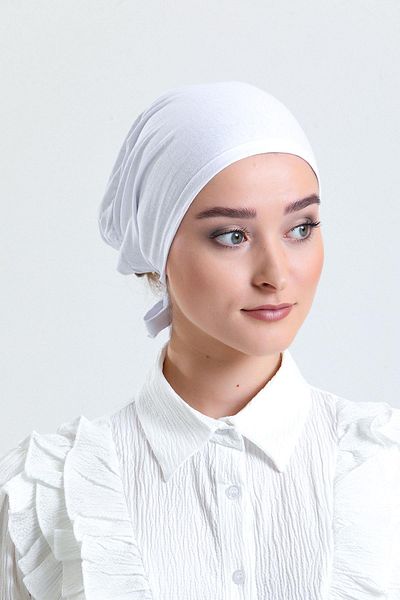 HÜRREM BONE White Back Tied Hijab Bonnet Combed Cotton Fabric Plain Bonnet 1011_42