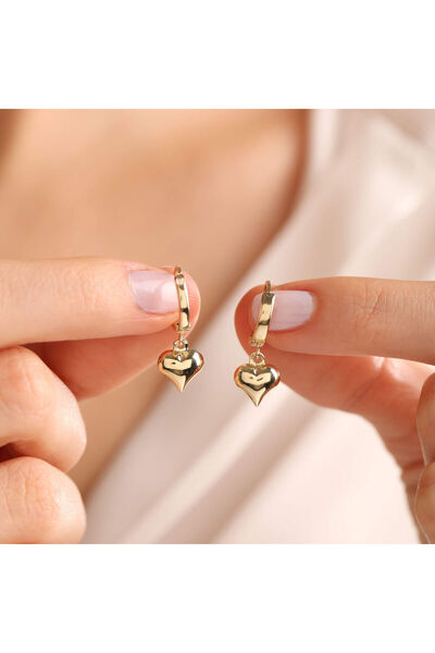 Sembol Gold 14 Ayar Altın Kalp Küpe Bomb Sallantılı