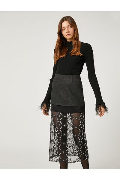 Koton Melis Ağazat X - Half Turtleneck Sweater with Feather Detail on Sleeves