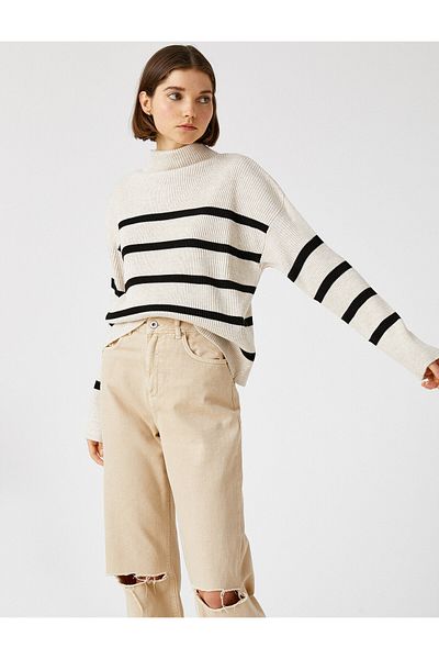 Koton Stand Collar Ribbed Knitwear Sweater
