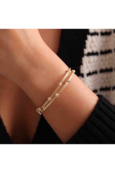 Sembol Gold Altın Dorika Bileklik Çift Zincirli 8K