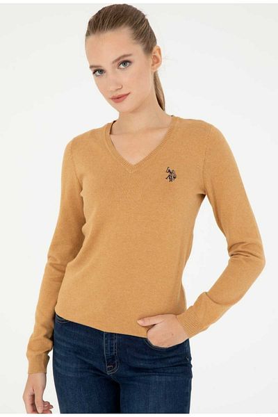 U.S. Polo Assn. Основен дамски пуловер с V-образно деколте в цвят антрацит