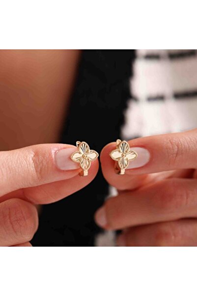 Sembol Gold Aynalı Altın Clover Küpe