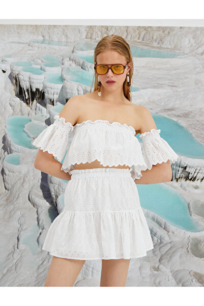 Koton Şahika Ercümen Fisto Crop Tank Top - Σχέδιο Off-the-Shoulder