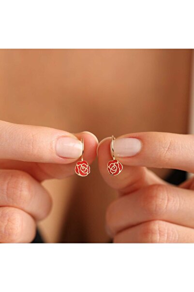 Sembol Gold Sallantılı Altın Çocuk Küpe Gül Form