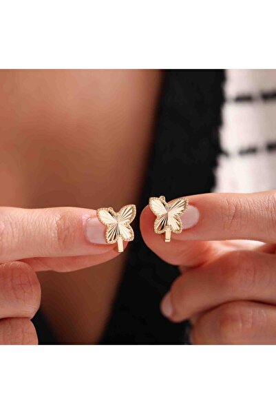 Sembol Gold Aynalı Altın Kelebek Küpe