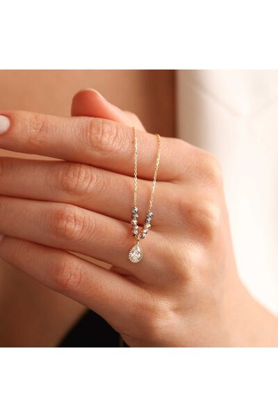 Sembol Gold Damla Taşlı Altın Kolye Dorikalı