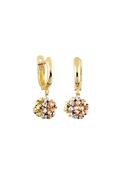 Sembol Gold Sallantılı Altın Dorika Küpe 14k Gold Tricolor