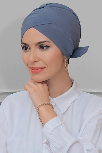 HÜRREM BONE Γκρι Πρακτικό έτοιμο κουμπωτό Hijab Bonnet Αμμώδες ύφασμα φιόγκος διπλής όψης μονό σταυρό 1833_15