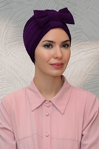 HÜRREM BONE بونيه حجاب متشابك عملي مصنوع من البرقوق، قماش رملي، مربوط بفيونكة...