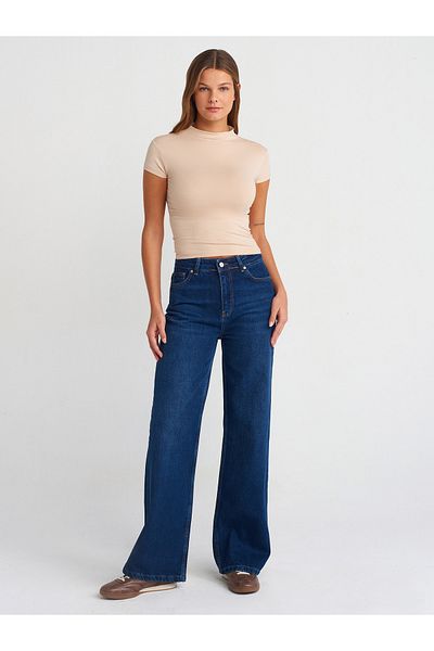 Dilvin 71738 Bottoming Dyed Wideleg Denim Trousers-Tint