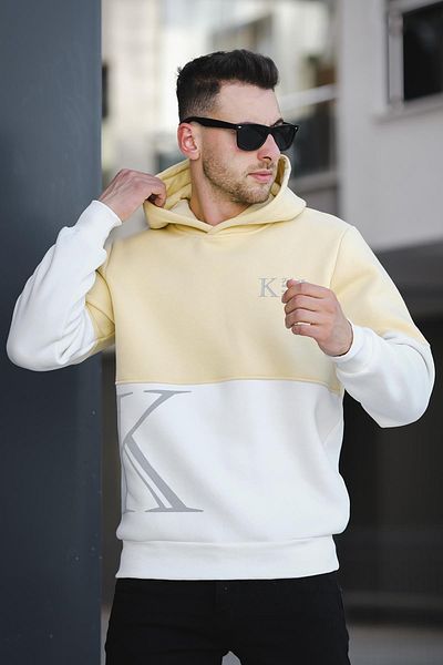 Oksit Ανδρικό φούτερ Kewin Three Thread Raised με εμπριμέ διπλό χρώμα με κουκούλα
