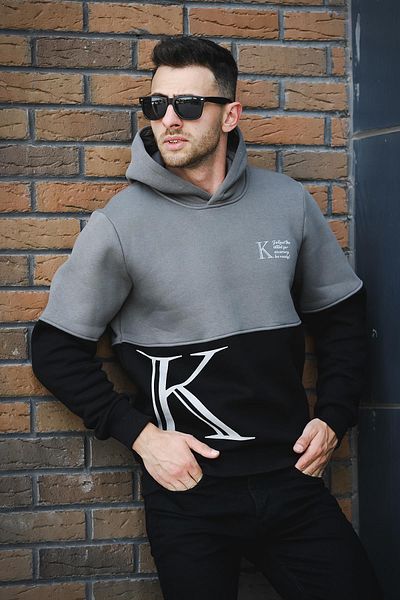 Oksit Ανδρικό φούτερ Kewin Three Thread Raised με εμπριμέ διπλό χρώμα με κουκούλα