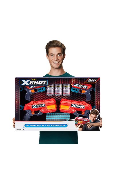 X-Shot Excel Double Reflex 6 Blaster | 48 Darts, 3 Cans | Action Game for Kids & Adults