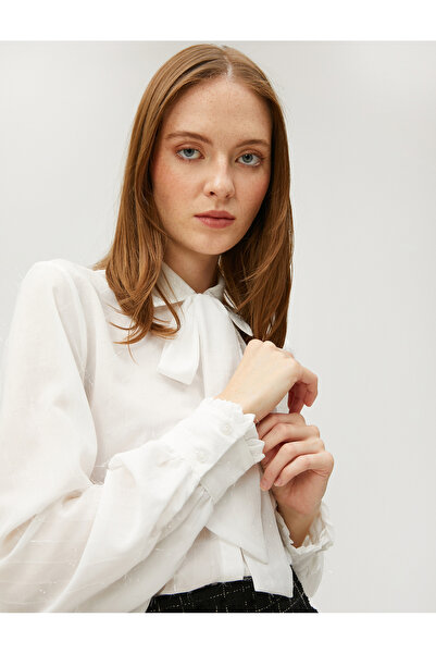 Koton Yakası Fiyonklu Gömlek Uzun Kollu