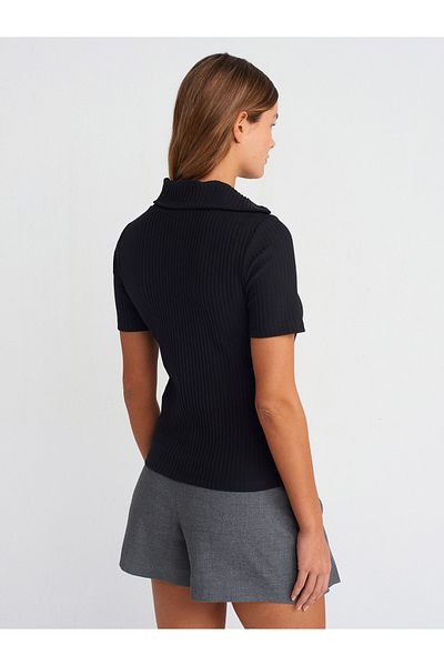 Dilvin 31389 Button Detailed Short Sleeve Ball-Black