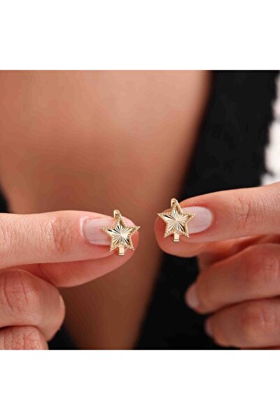 Sembol Gold Aynalı Altın Yıldız Küpe