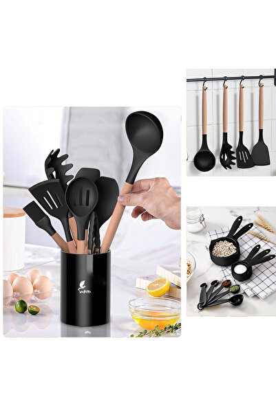 valletta Verrazano 28 Piece Heat Resistant Fireproof Non-Stick Black Silicone Spatula Kitchenware Set