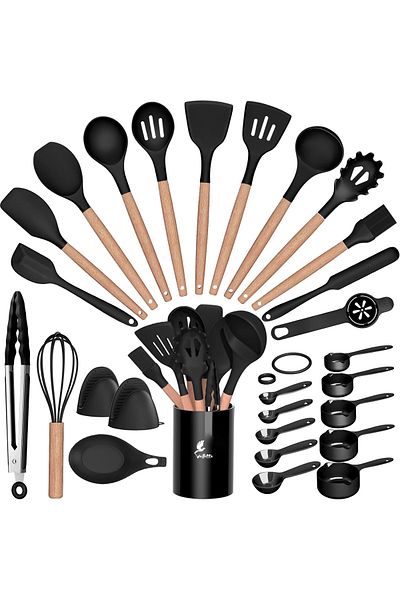 valletta Verrazano 28 Piece Heat Resistant Fireproof Non-Stick Black Silicone Spatula Kitchenware Set