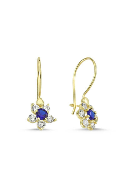 Sembol Gold Altın Çocuk Küpe 14 Ayar Sallantılı Model Taşlı
