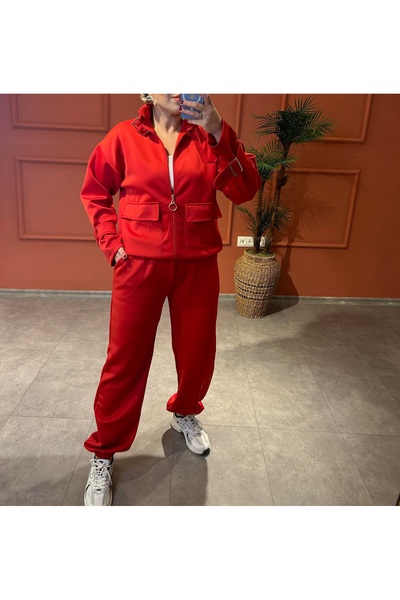 Butik Kadın TARZ Scuba Kumaş Metal Yaka Tasarımlı Eşofman Takım