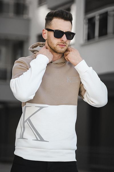 Oksit Ανδρικό φούτερ Kewin Three Thread Raised με εμπριμέ διπλό χρώμα με κουκούλα