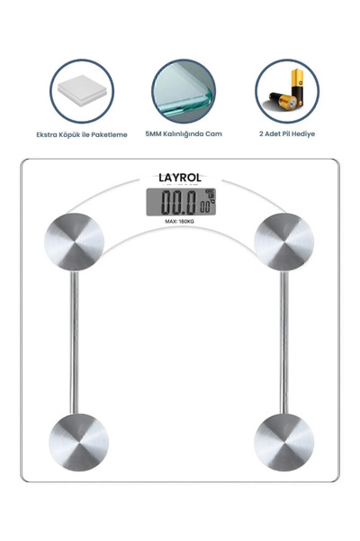 Layrol Dijital Cam Baskül Kare LCD Ekran