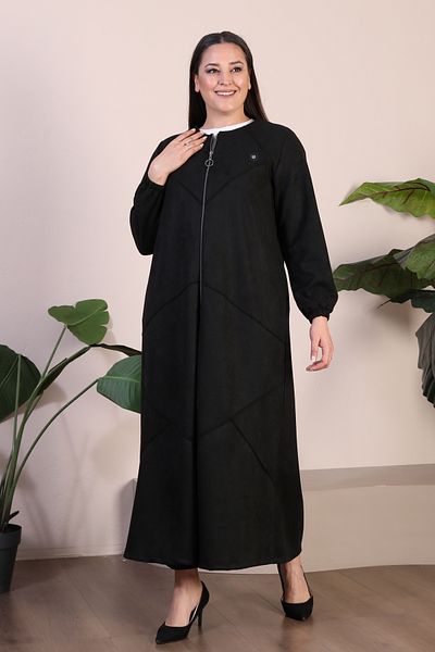 Ferace Large Size Diamond Patterned Full Length Long Suede Top Coat