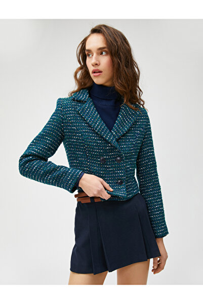 Koton Crop Blazer Ceket Tüvit Düğmeli Astarlı