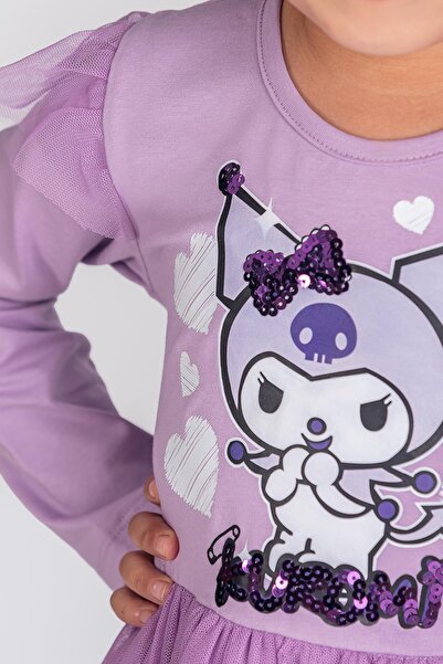 Minik Dolap Kuromi Girl's Long Sleeve Dress with Tulle Skirt - Lilac
