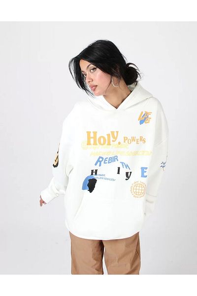 Sekizbiraltı Φούτερ Holy Powers White Oversize Unisex με κουκούλα