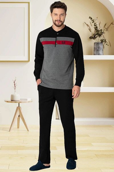 Mecit Pijama Ανδρικό μακρυμάνικο σετ πιτζάμες Plus Size 100% βαμβάκι