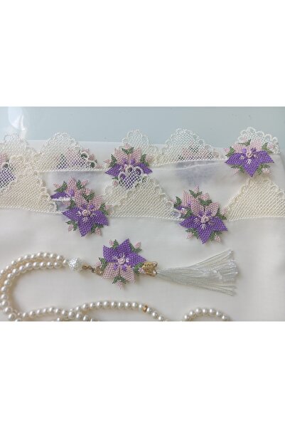 NUMİSTORE İğne oyası tespihli kırem renk namaz örtüsü