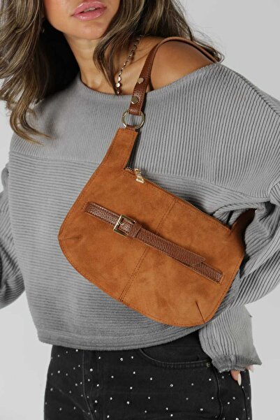 Moom Bag Жіноча сумка з замші золота з деталями на плечі