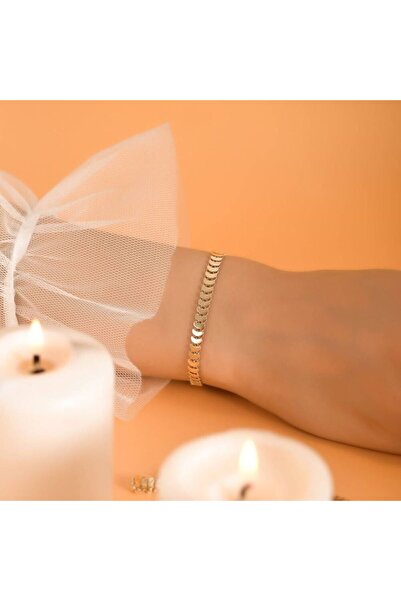 Sembol Gold Yarımay Parlak Altın Bileklik 14 Ayar