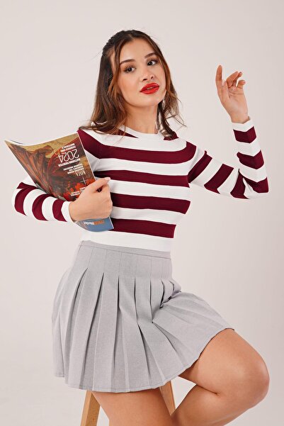 Hipo Trend Crop cu dungi groase de culoare burgundă